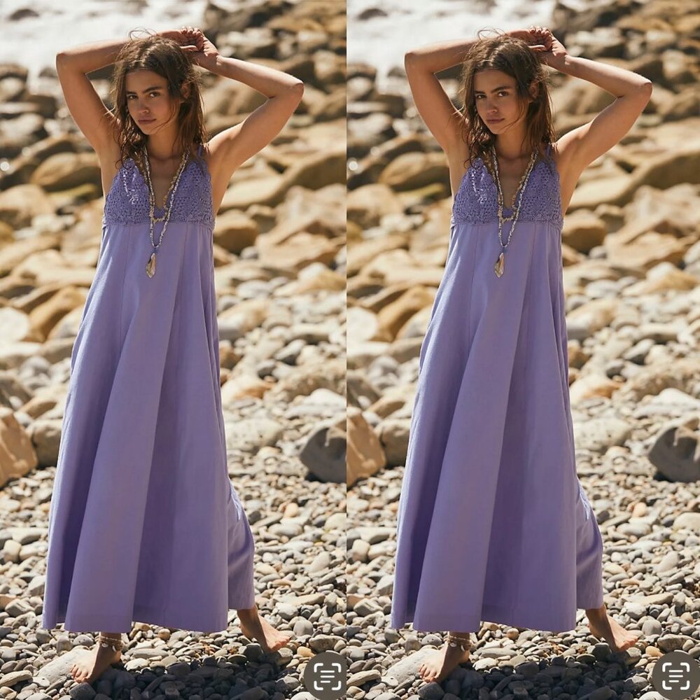 Free People Lovey Maxi Dress in PERIWINKLE Medium NWT